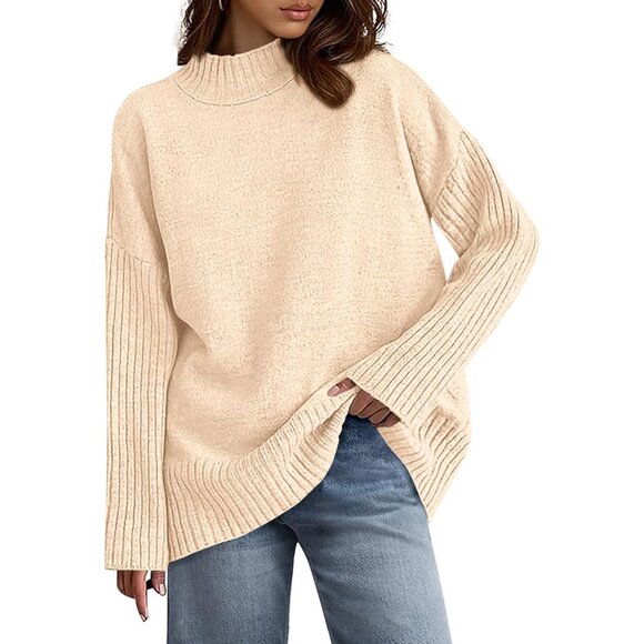 Sweaters - Women’s Oversized Long Sleeve Knit Sweater Mock Neck Fall Casual